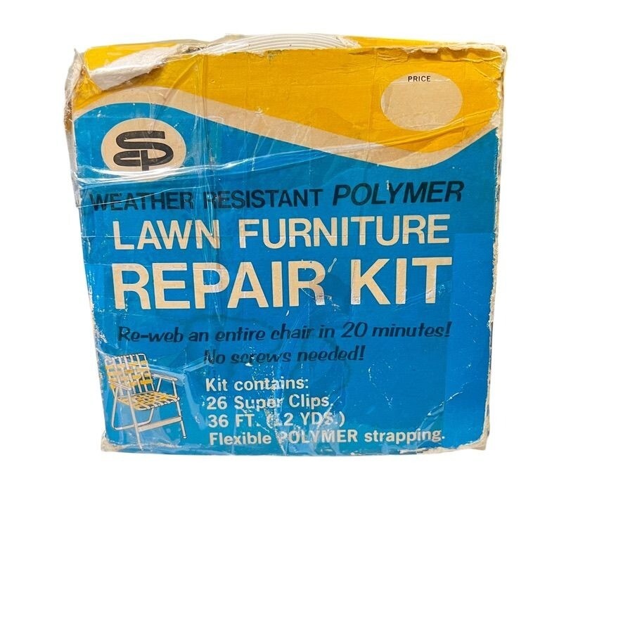 Weather Resistant Polymer Lawn Furniture Repair Kit 26 Clips 36 Ft Strapping Vtg
