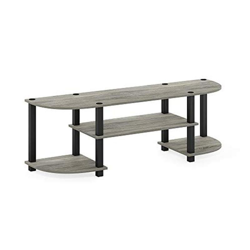 TV Entertainment Center 4-Tier Storage Shelf Sturdy Wood Easy Assembly Grey New