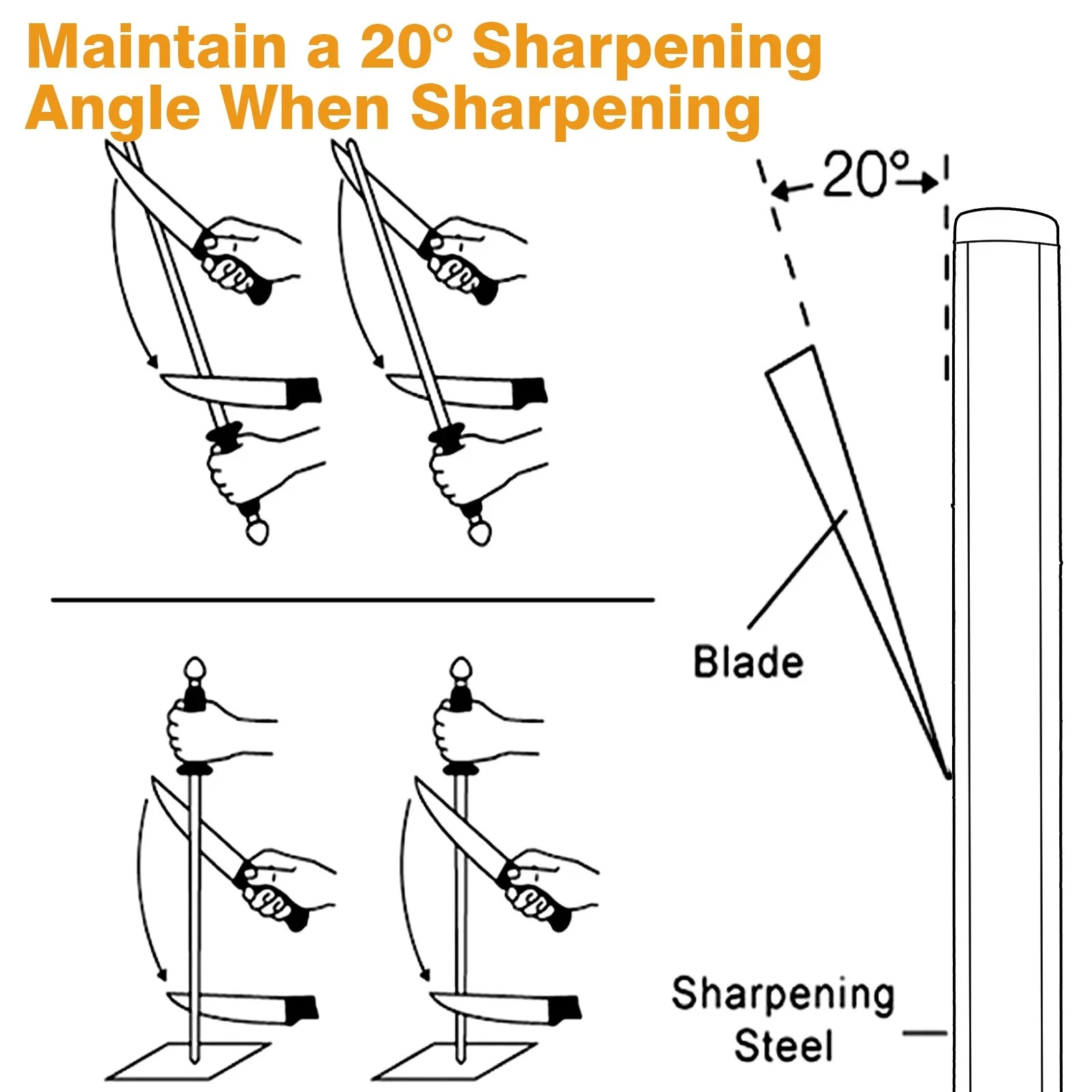 8" Diamond Knife Sharpener Flat Sharpening Rod w/ Handle for Chef Kitchen Knives