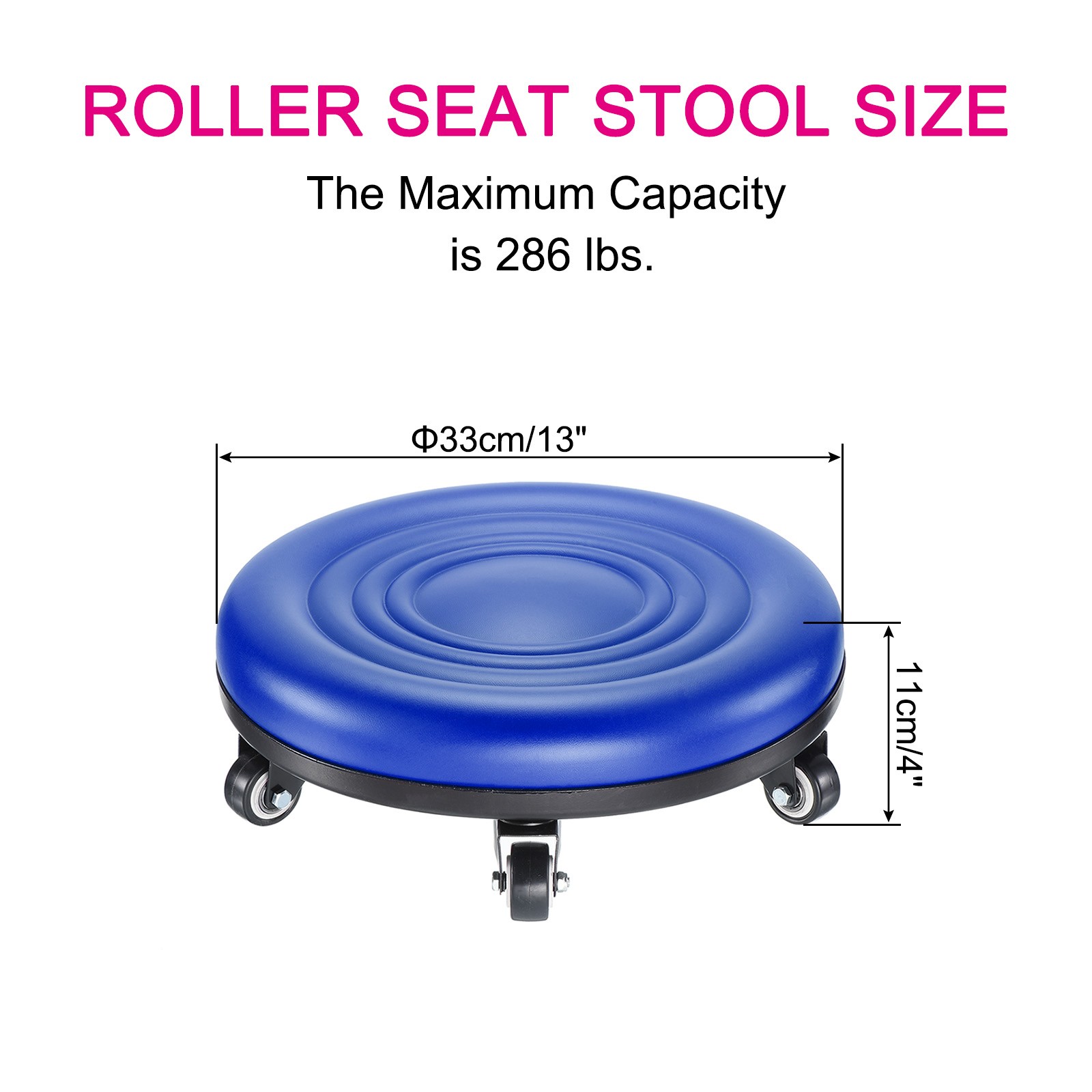 Blue Low Roller Seat Wheel Stool Chair PU Leather Rolling Stool Seats