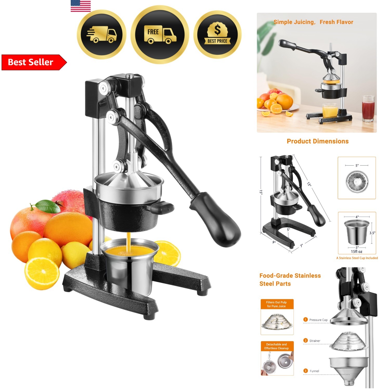 Heavy-Duty Cast Iron Juicer Hand Press for Citrus Fruits Pomegranate Lime