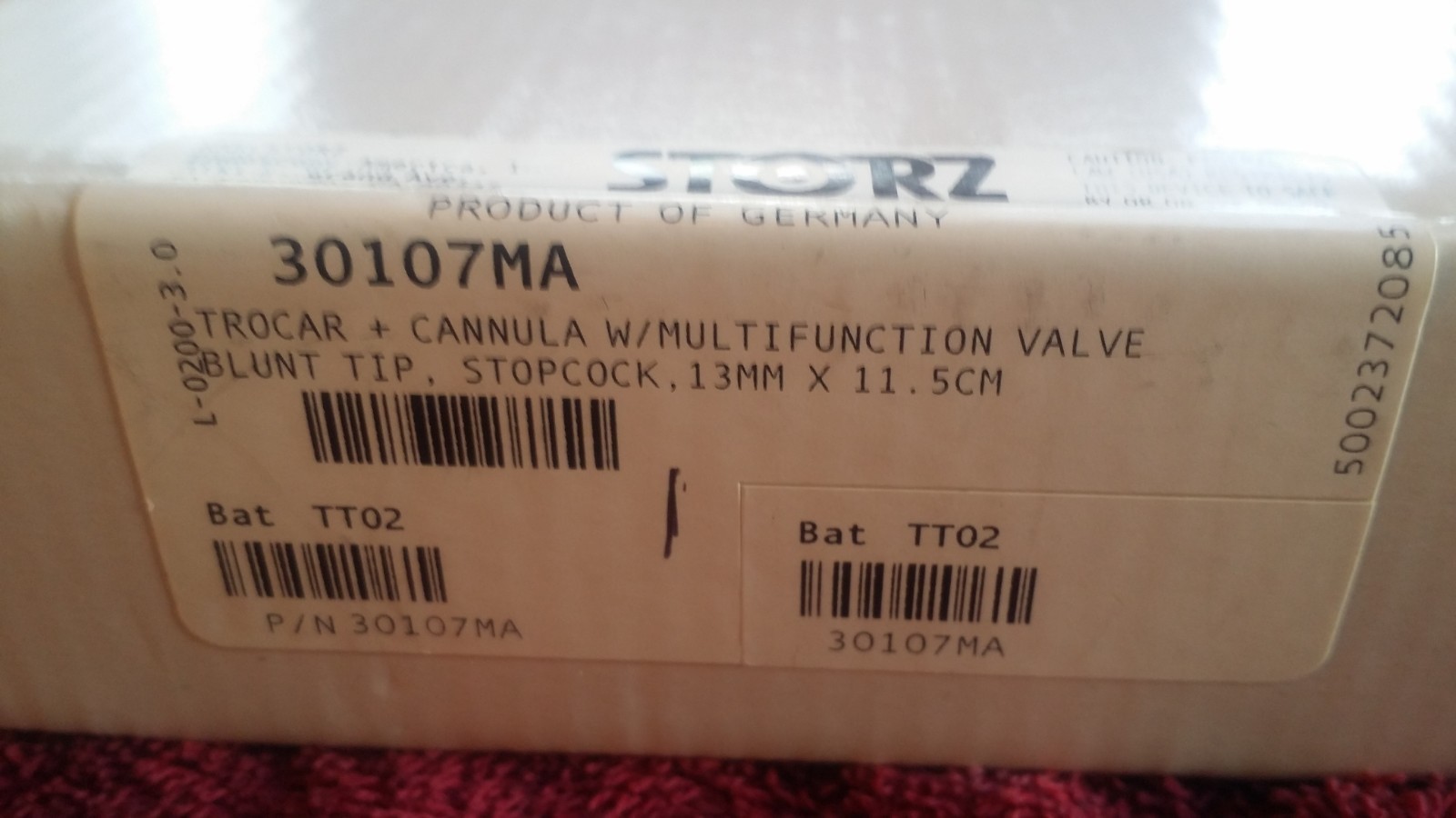 KARL STORZ 30107MA TROCAR & CANNULA,W/MULTI-FUNCTION VALVE
