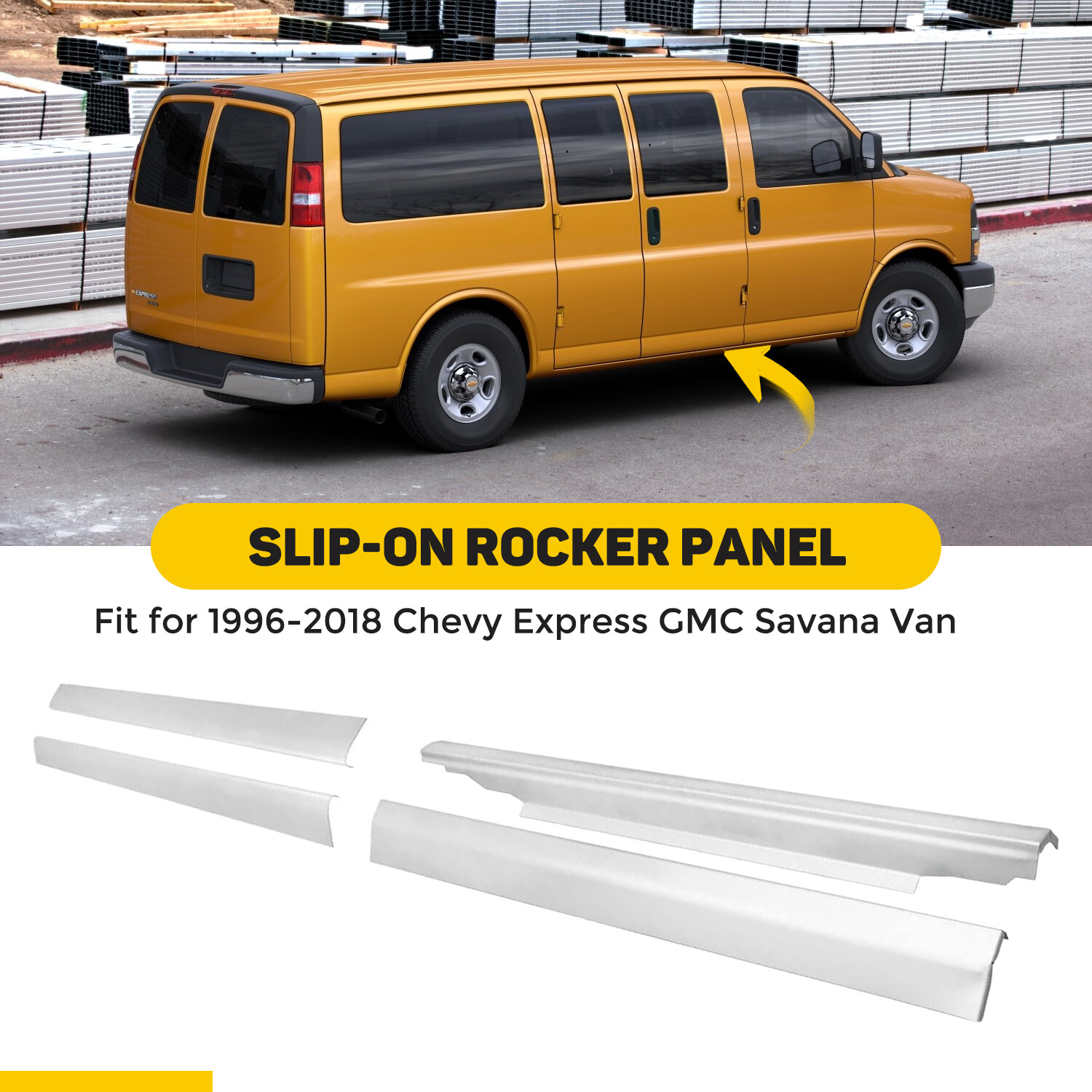 Slip-On Rocker Panel Left & Right Side For 1996-18 Chevy Express GMC Savana Van