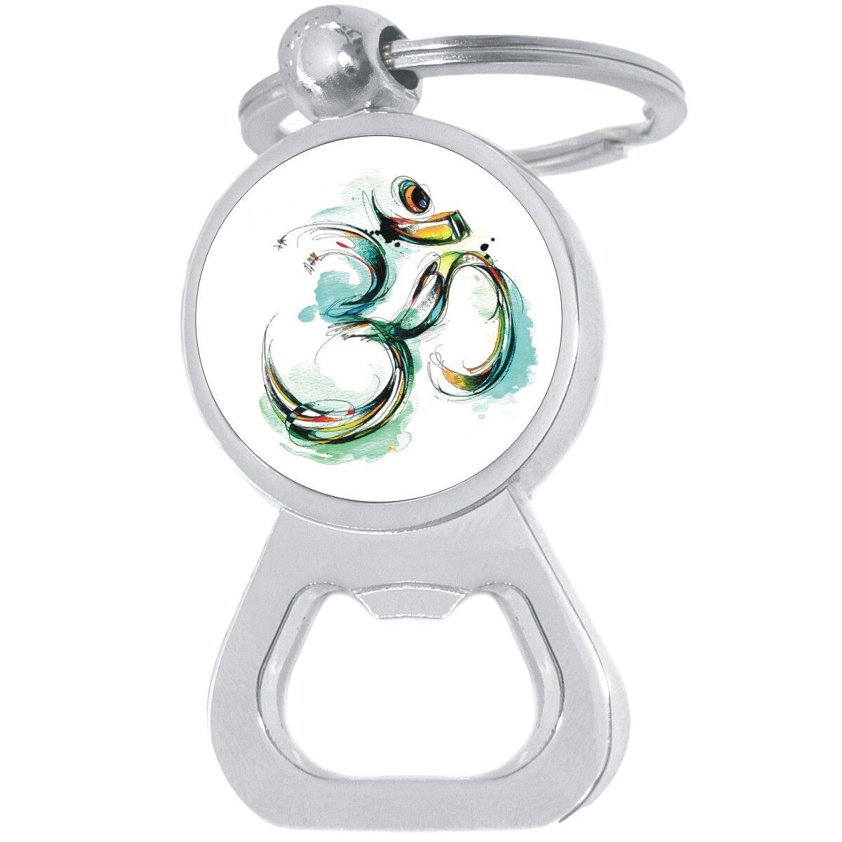Watercolor Ohm Bottle Opener Keychain - Metal Beer Bar Tool Key Ring