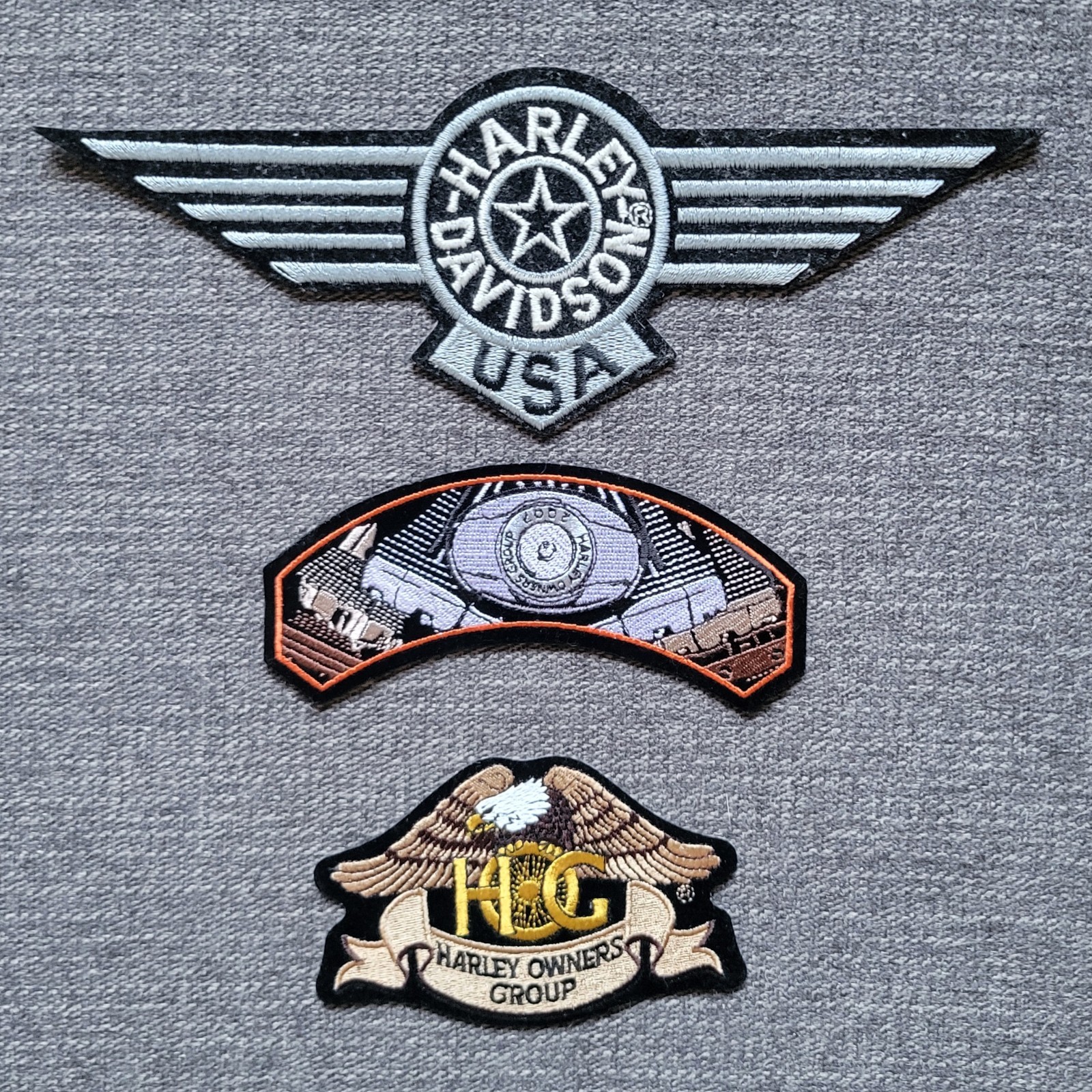 Lot of 3: Harley-Davidson & HOG Embroidered Biker Vest Jacket Patches