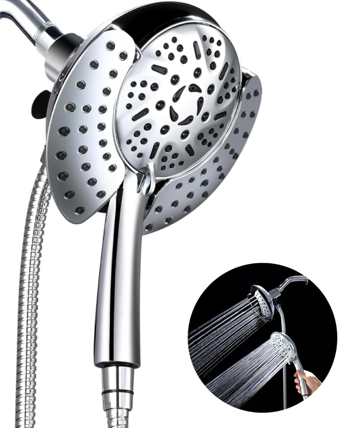 Dual Shower Head with Handheld: 2 IN 1 High Pressure Handheld Shower Head &