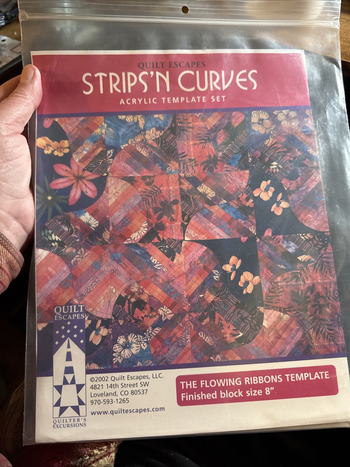 Quilt Escapes Strips N Curves  Acrylic Template Flowing Ribbons Block Size 8"