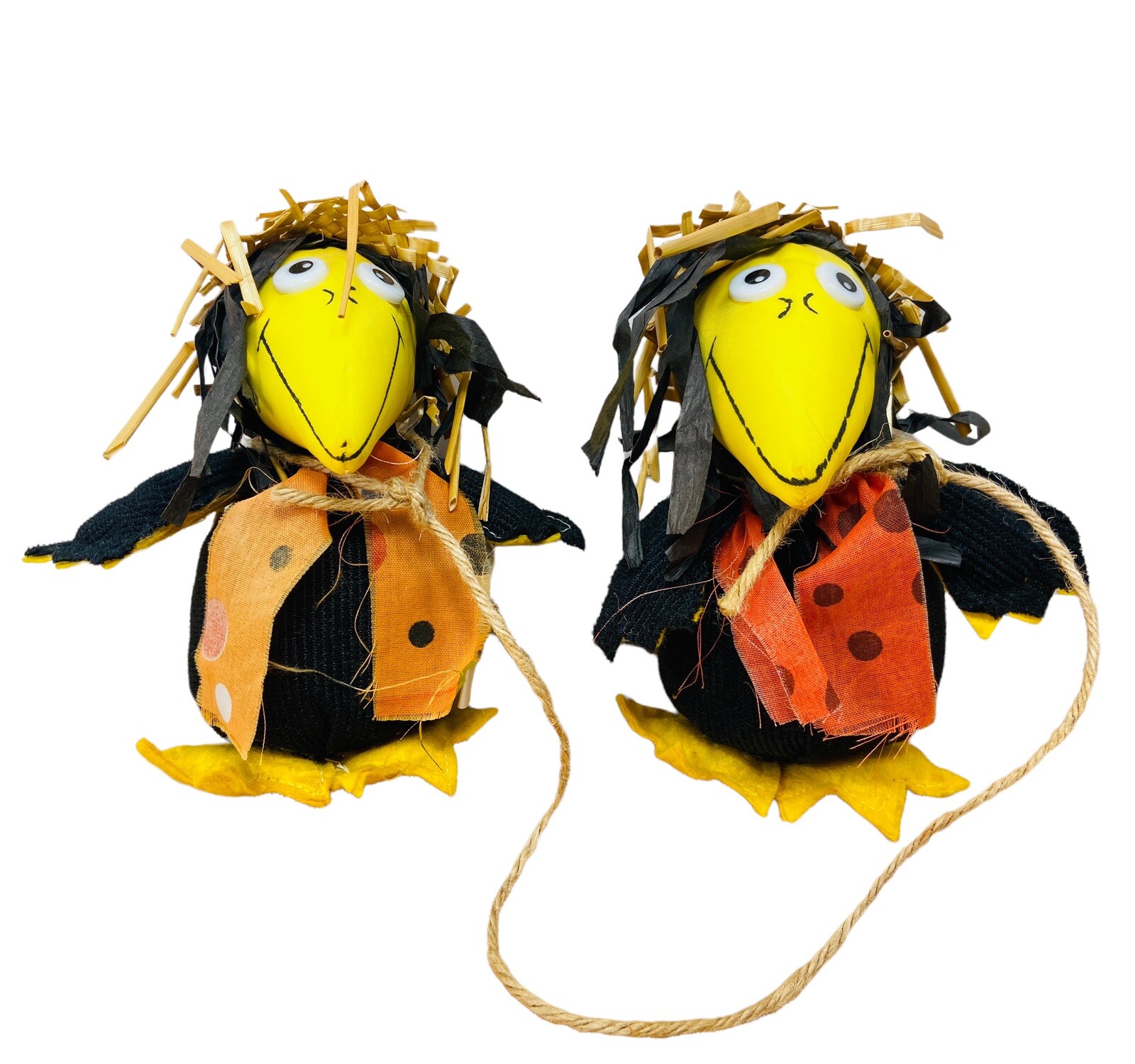 Stuffed  Black Crows with Straw Hats Whimsical Fall Decoration halloween