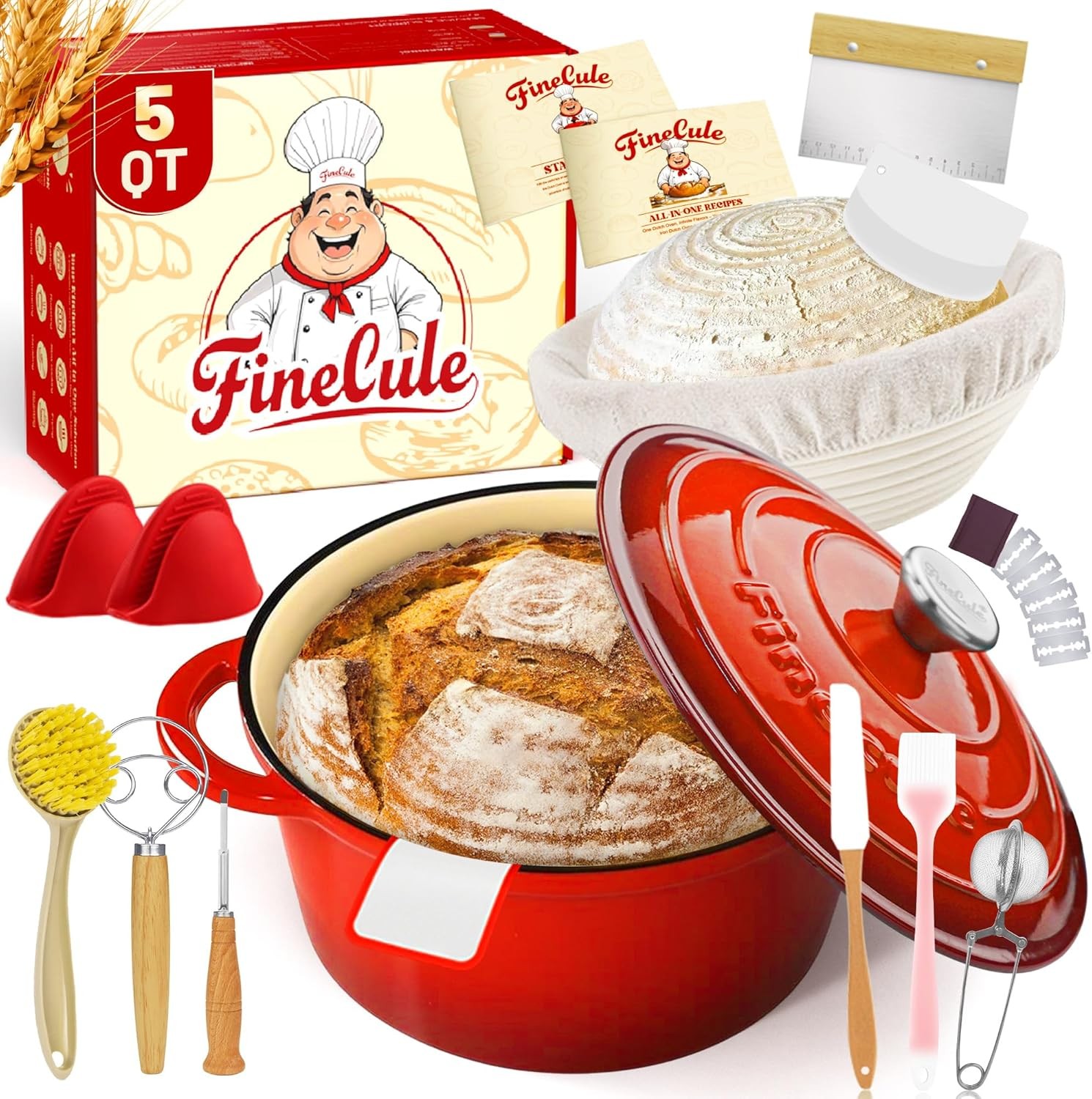 5QT Enameled Cast Iron Dutch Oven for Bread Baking, Sourdough Bread Making