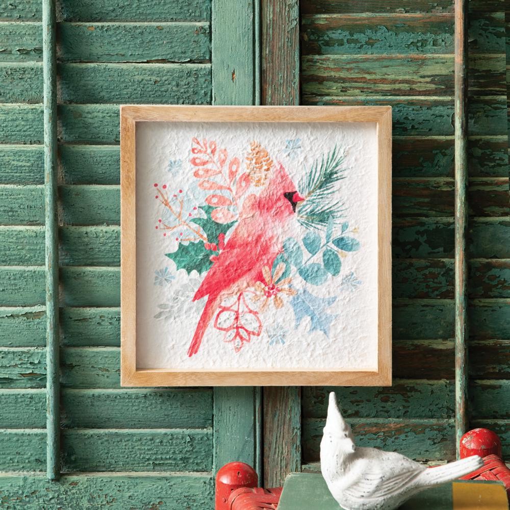Cardinal Paper Mache Framed Artwork