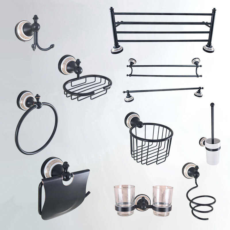 Black Brass Ceramic Bathroom Accessories Set Bath Hardware Towel Bar szh118