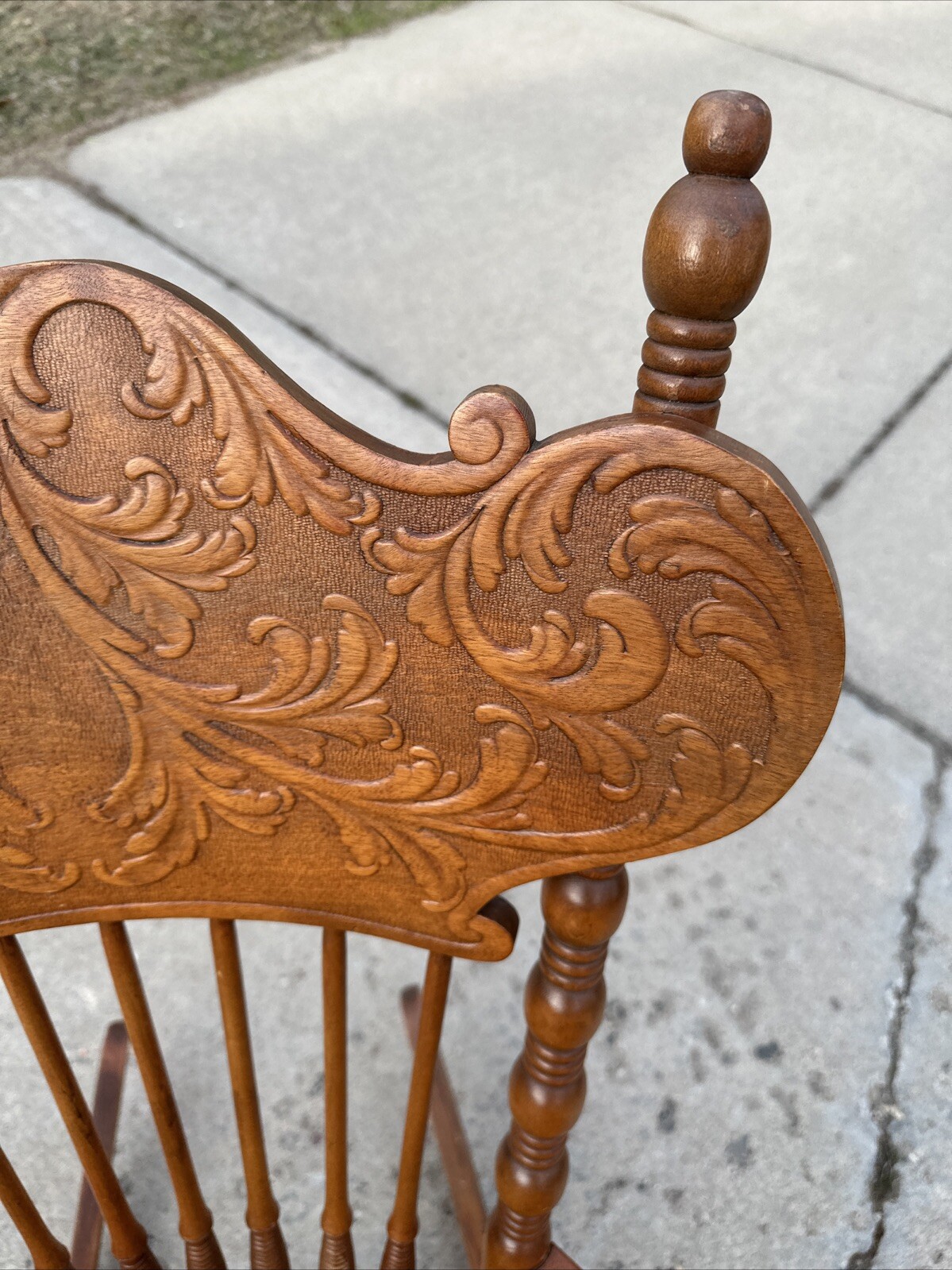 Vintage Victorian Rustic Maple Wood Spindle Back Needlepoint Seat Rocking Chair