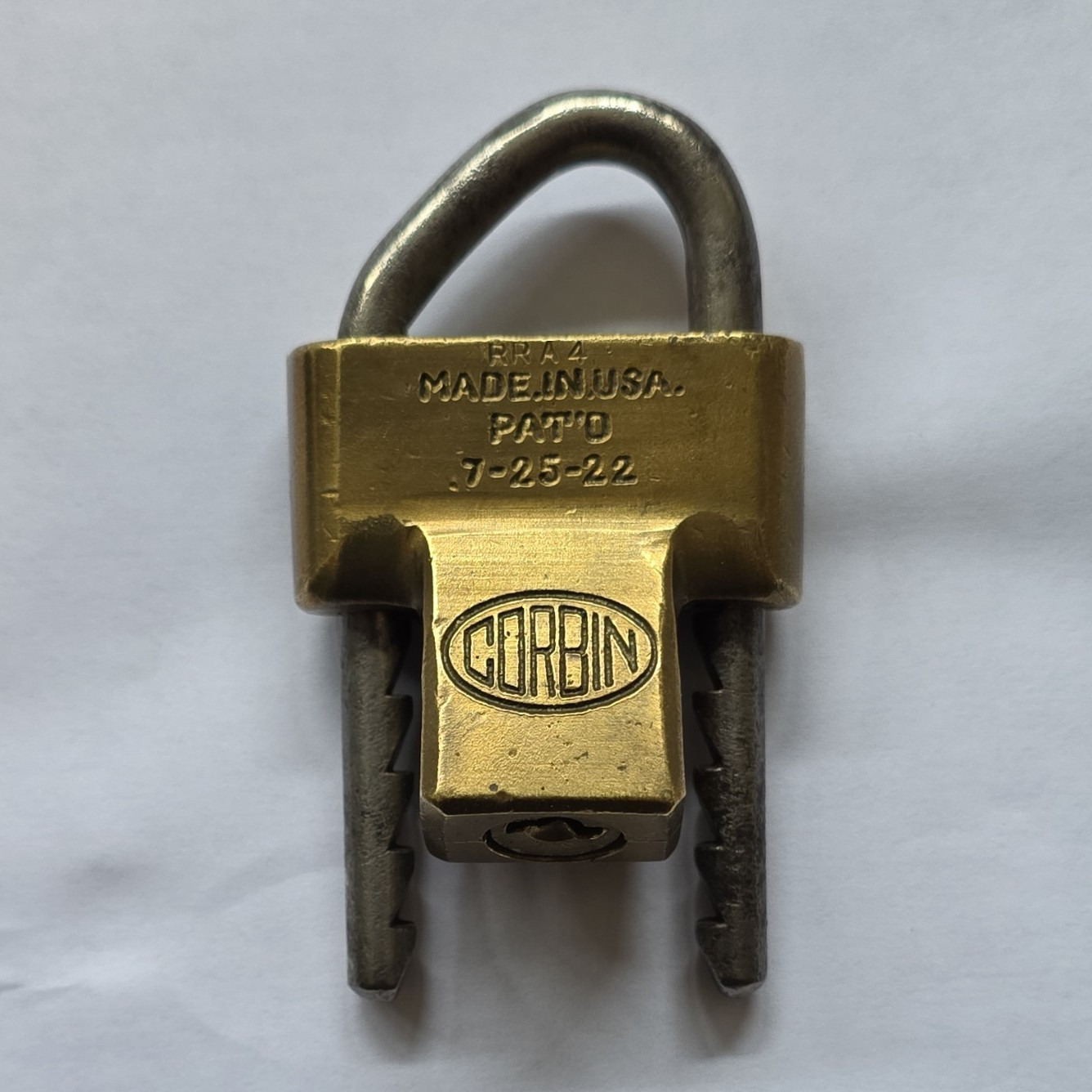 Corbin RRA 4 Brass Keyed Padlock A Keyway 5-Pin 1/4" Steel Shackle
