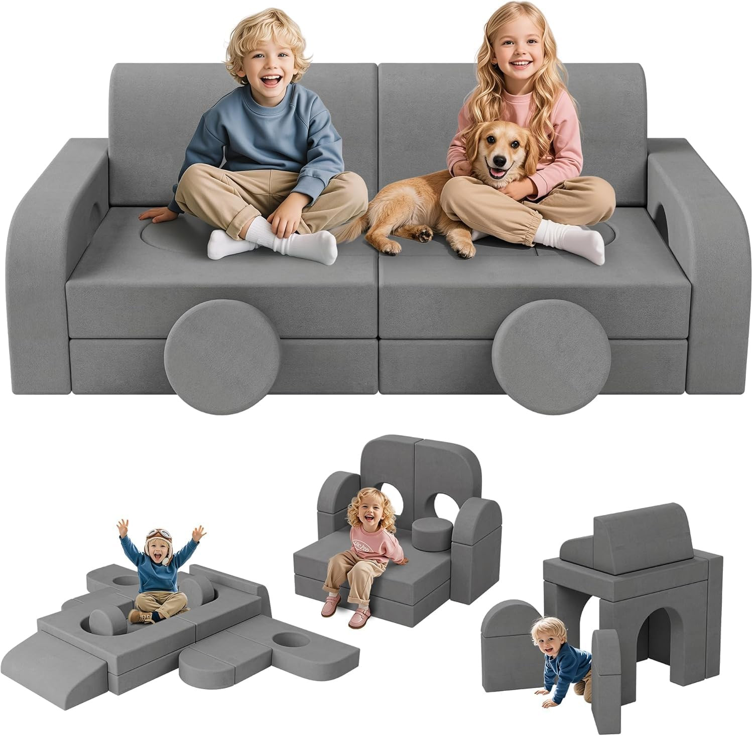 14-Piece Modular Kids Play Couch - DIY Foam Sofa for Playroom & Bedroom