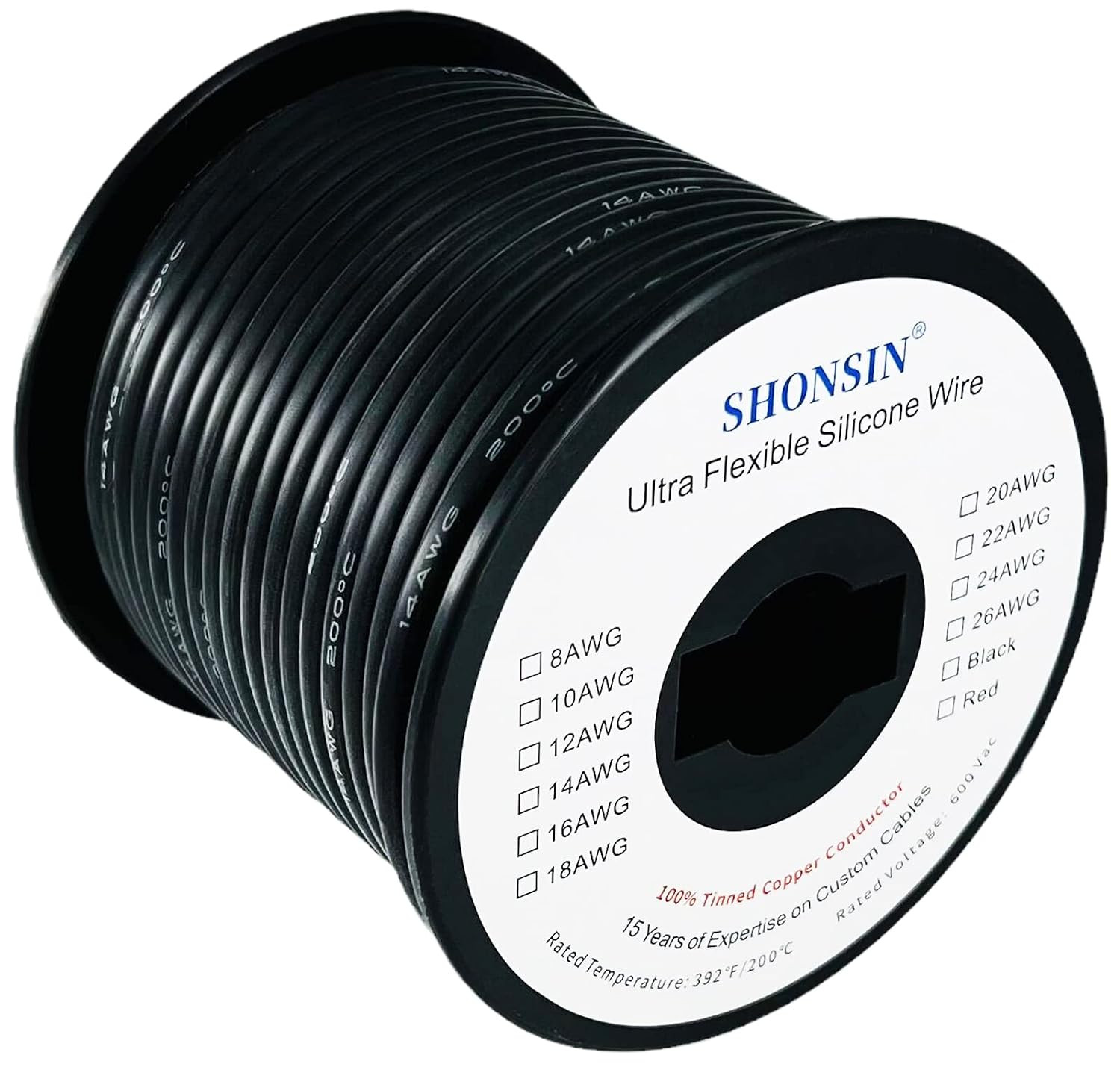 14 Gauge Silicone Wire Spool 100FT Black, Extremely Flexible 14 AWG Automotive W