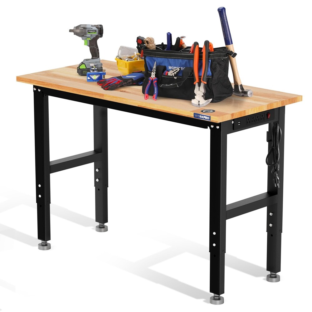 Workpro 48" Workbench Adjustable Height Work Table 1500LBS Load Rubber Wood Top