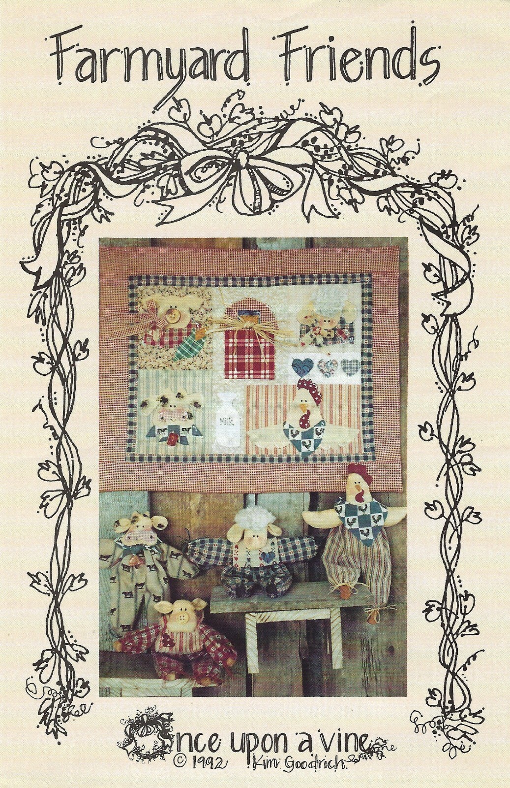 Penstitch Sampler Wall Quilt & 7" Piglet Calf Lamb & Rooster - ONE UPON A VINE
