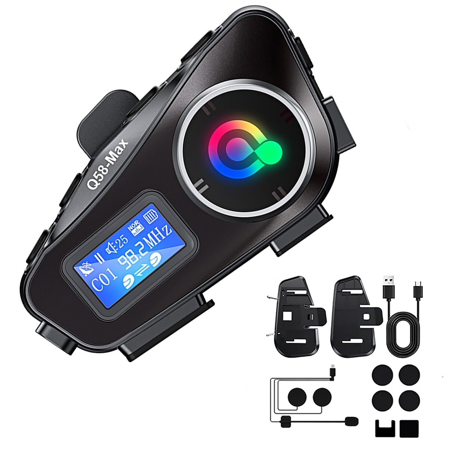 Double back clip Motorcycle Intercom Helmet Bluetooth Headset LCD Waterproof
