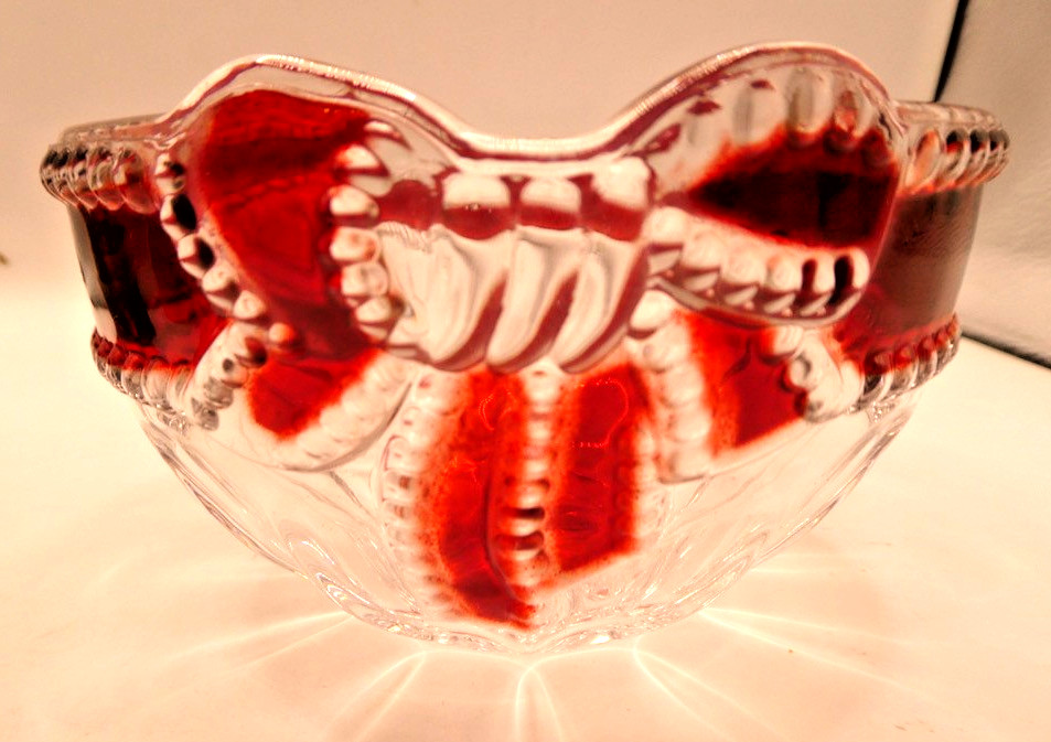 Mikasa Celebrations Ruby Red Ribbon Crystal Candy Dish Size: 4.75” NIB