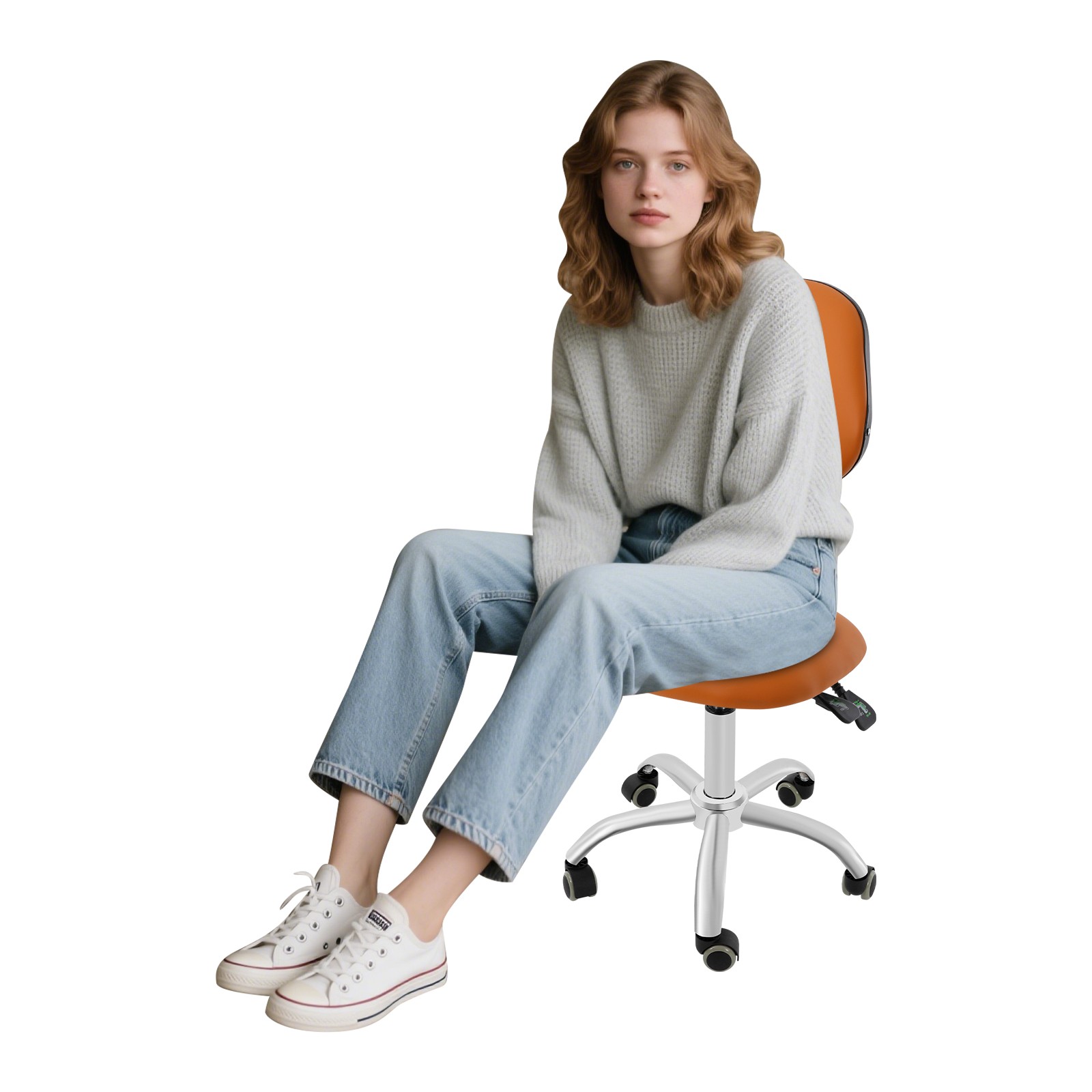 Adjustable Saddle Swivel Chair Ergonomic Rolling Stool w/ Backrest for Office