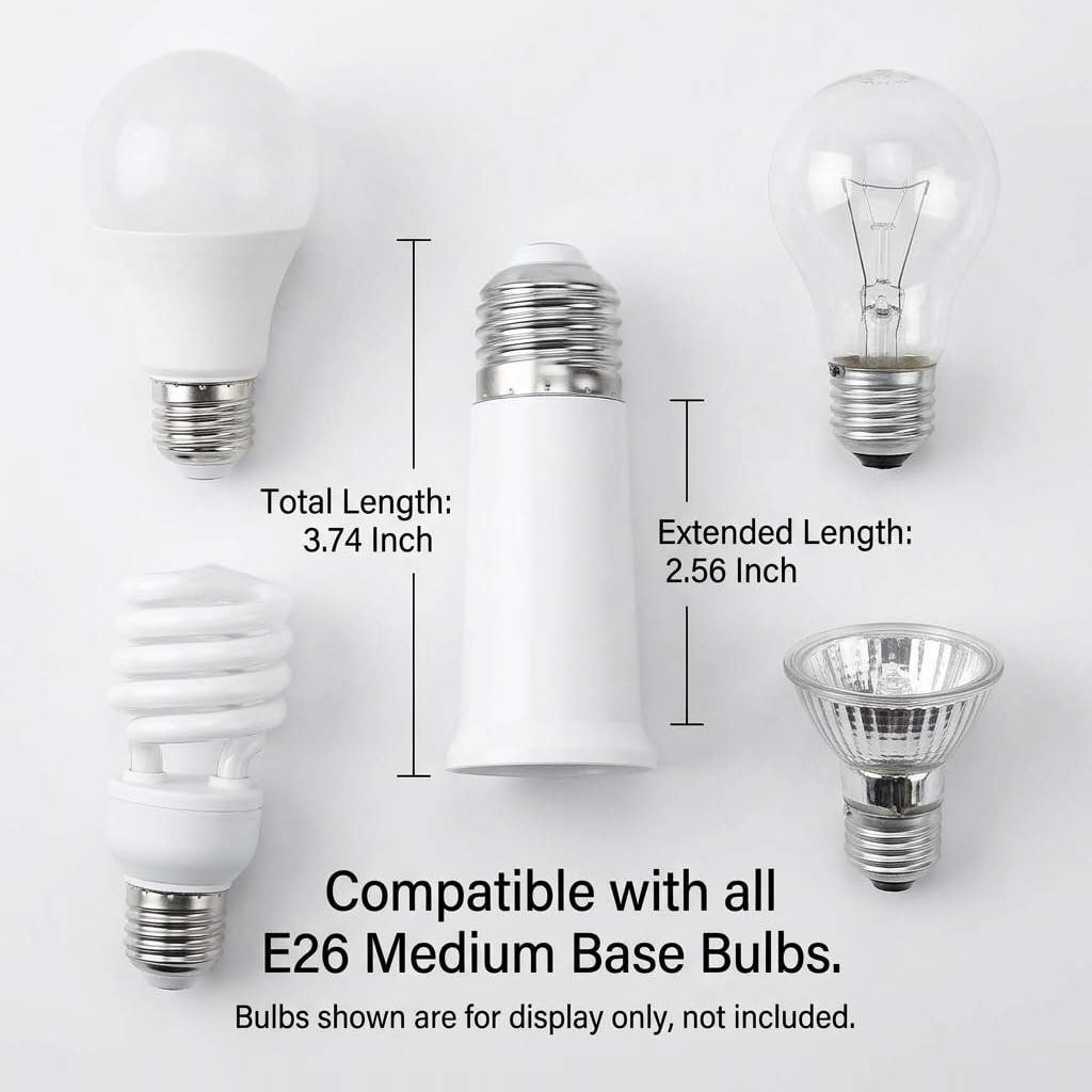 QWORK E26 Light Socket Extender 2.56 Inch Extension, 2 PackMedium Screw Base...