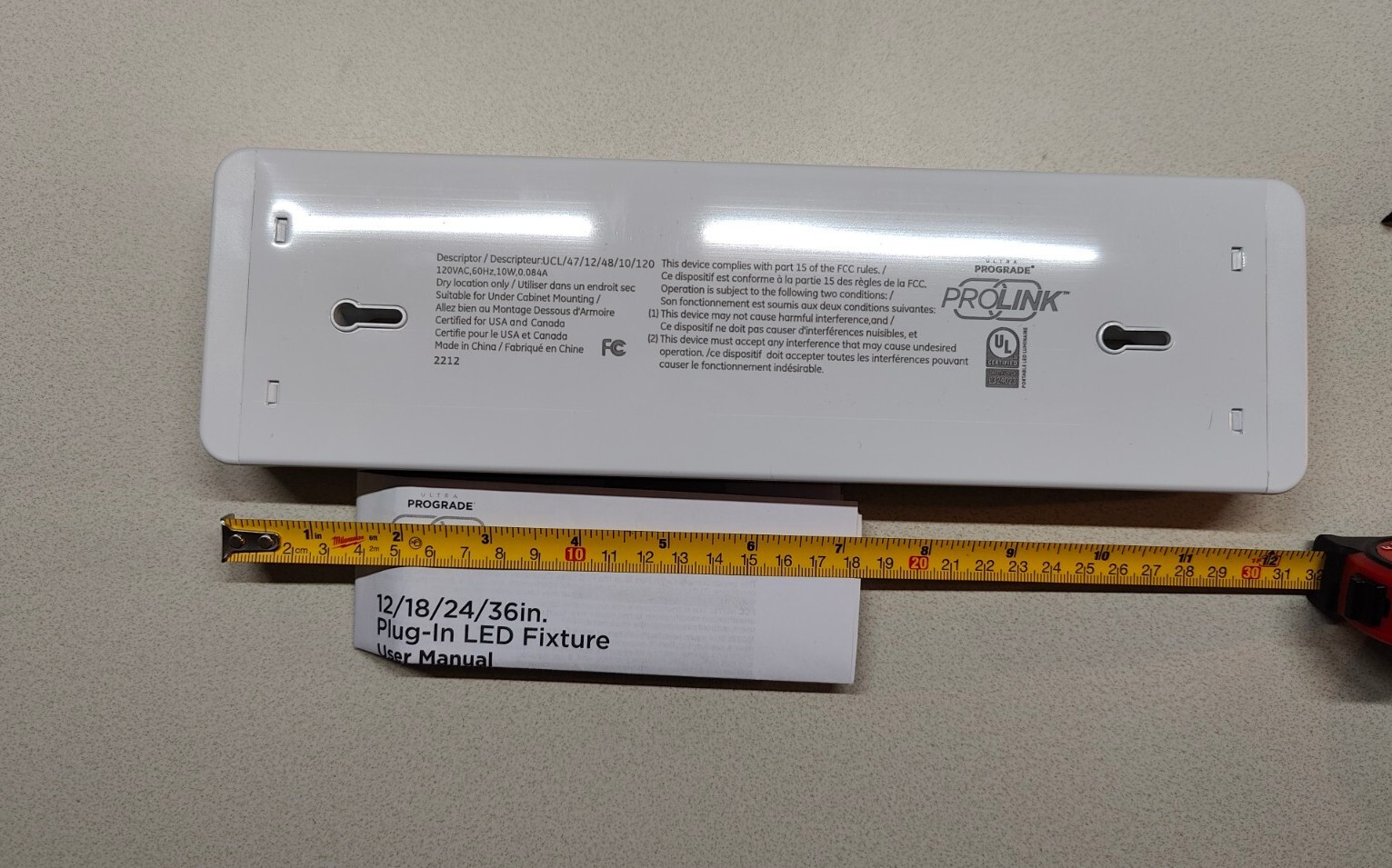 ULTRA PROGRADE ProLink Plugin 12" LED White Under Cabinet Light. No Plugin Cable