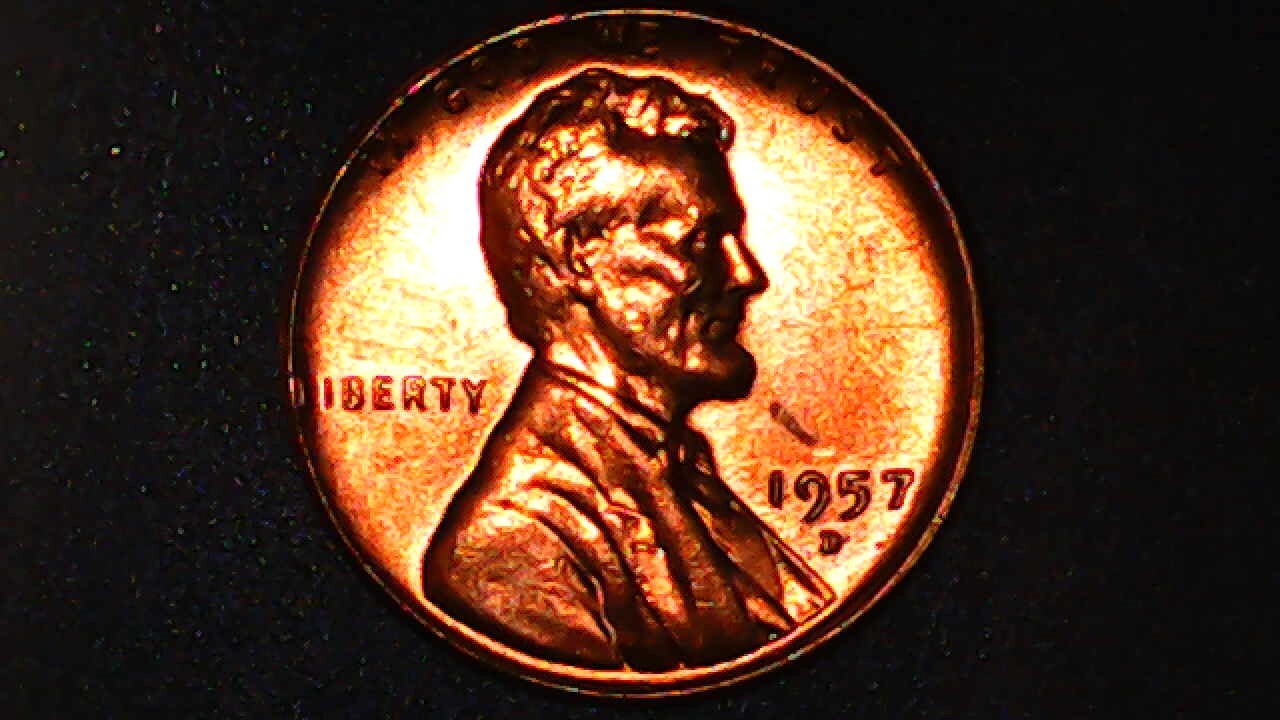 1957 D Wheat Cent Penny Red About Uncirculated DDO/Partial titled collar 3.1g