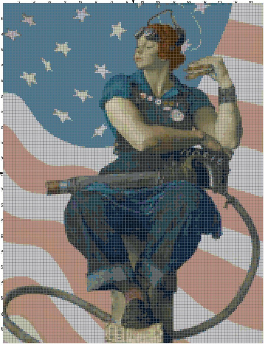 Rosie the Riveter w. Flag Feminist Counted Cross-Stitch Pattern Needlepoint