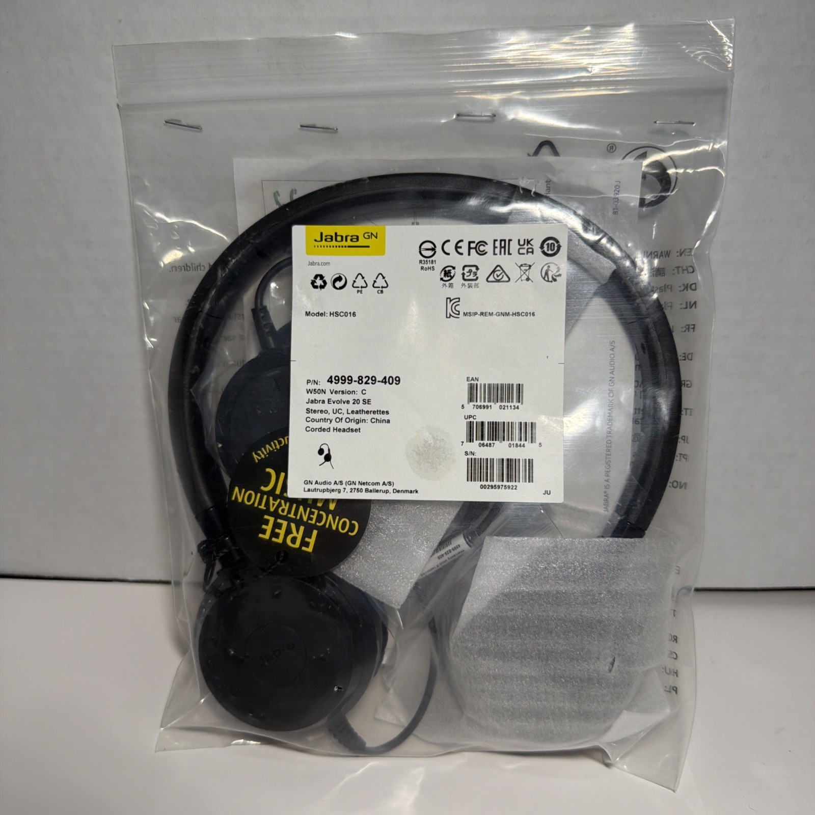New Jabra GN HSC016 Evolve 20 Stereo MS Corded USB Headset With Microphone