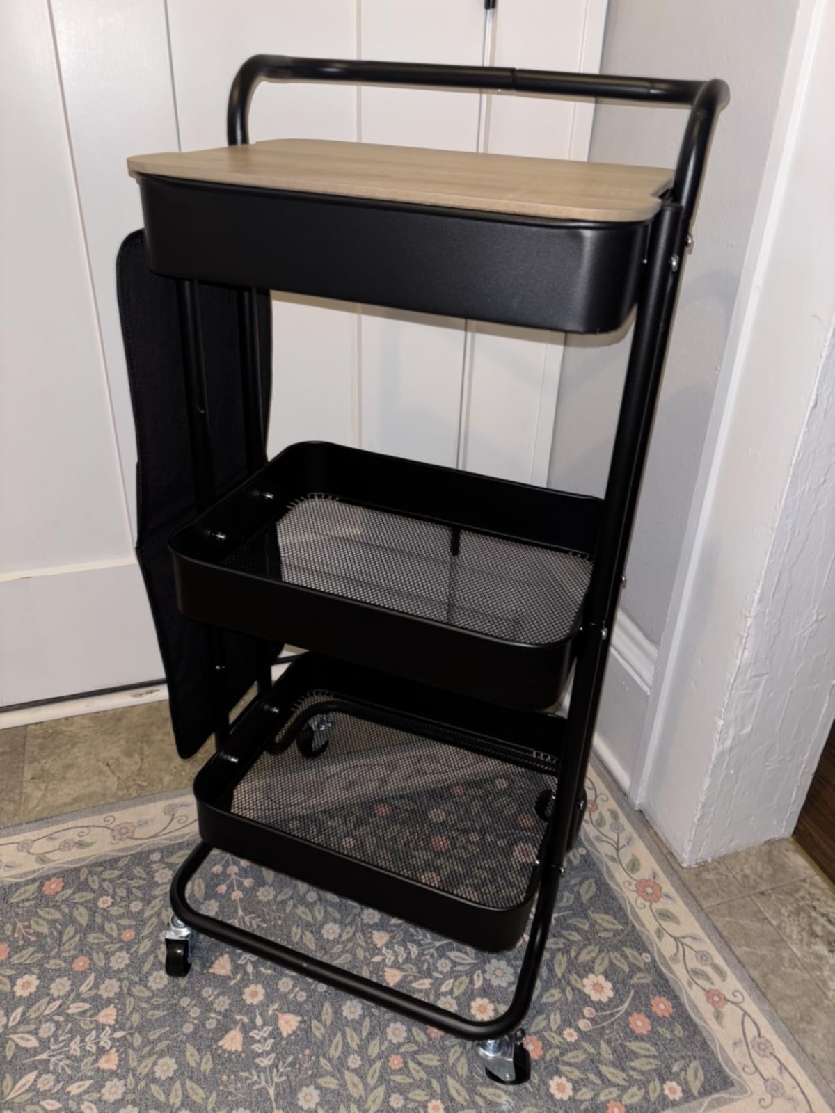 Metal Utility Rolling Cart 3 Tier with Table Top Bags 17.3"D x 18.3"W x 37.3"H