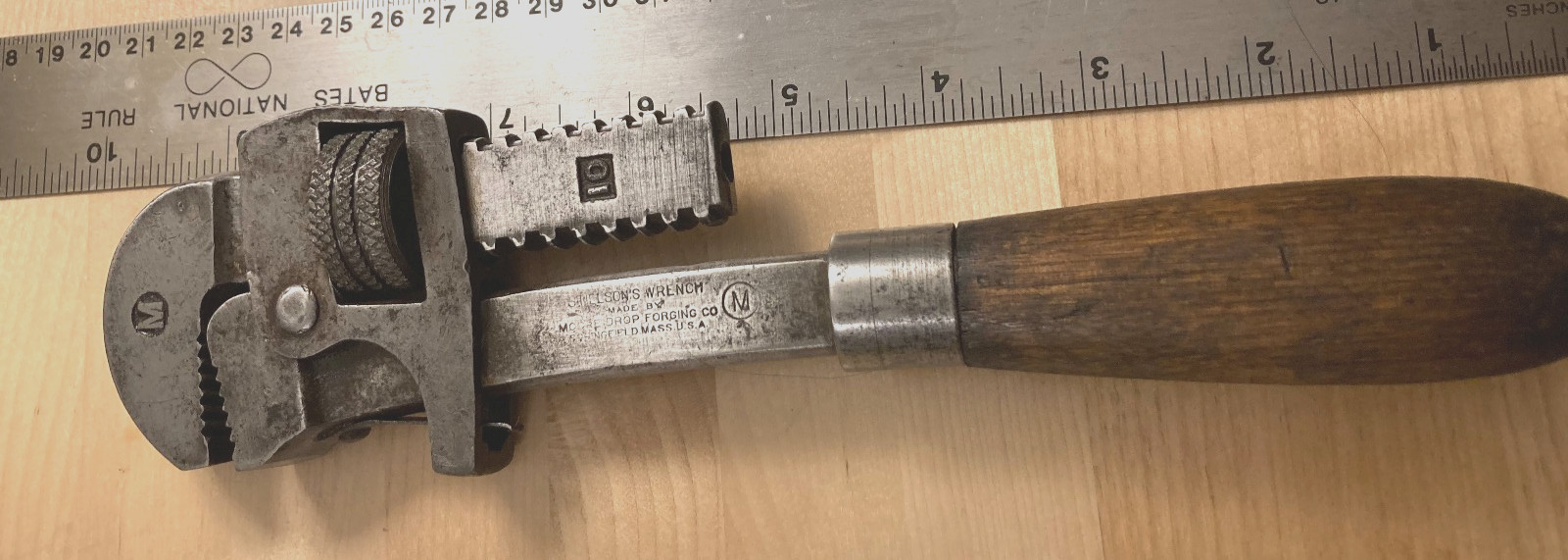 Vintage Stillson Pipe Wrench Moore Drop Forging 10" Springfield MA USA