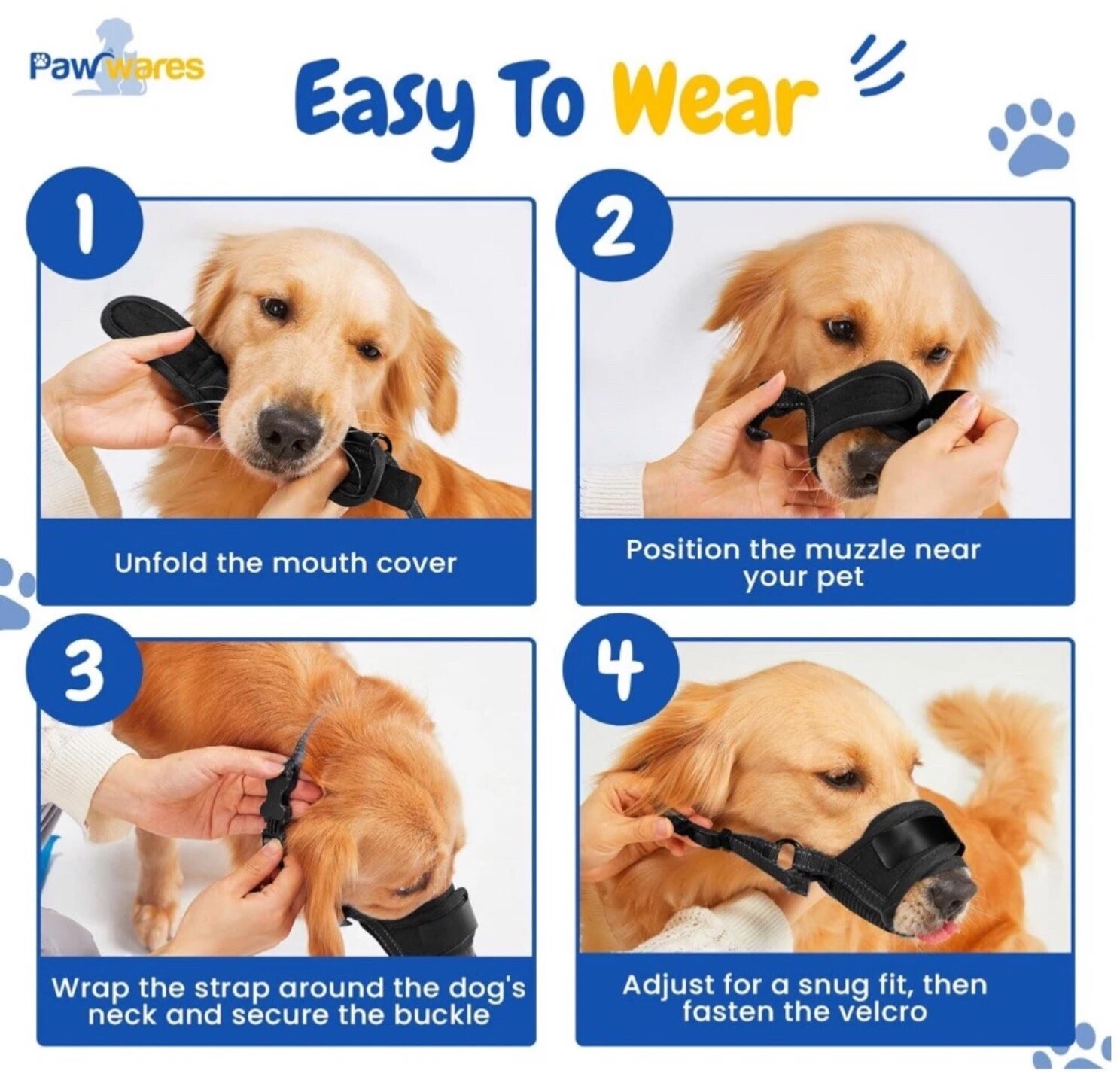 PawWares Dog Muzzle Soft Nylon Adjustable-Breathable-Drinkable | BLACK XX-LARGE