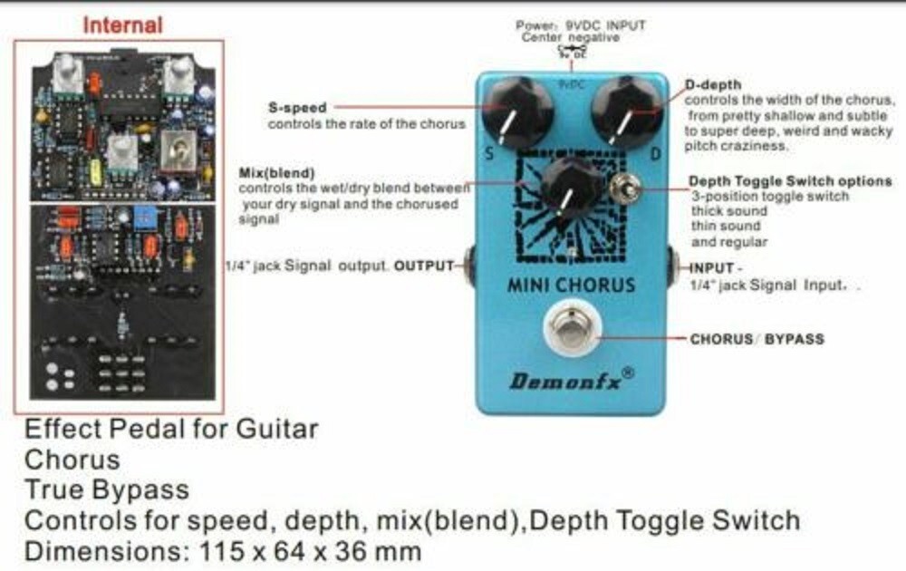Demonfx Mini Chorus Toggle options Guitar Effect Pedal New/Nice Fast US Ship