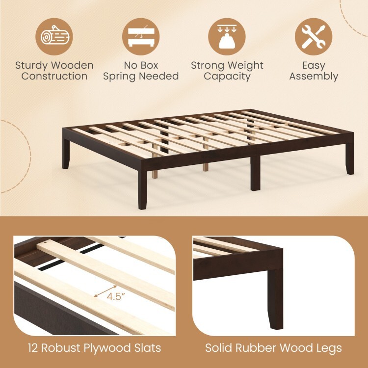 Queen Size Bed Frame Platform Wooden Slats Under-Bed Storage Bed Frame Furniture
