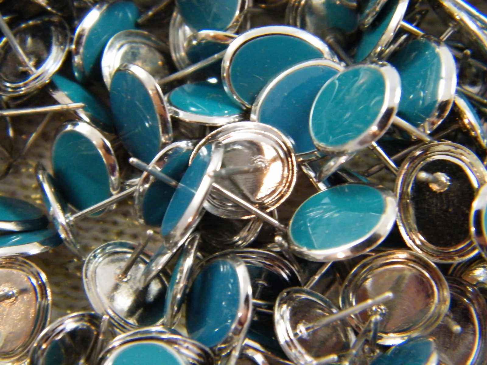 (1400) PIERCED EARRING POSTS / STUDS ~ SILVER TONE W/ TURQUOISE FINDINGS