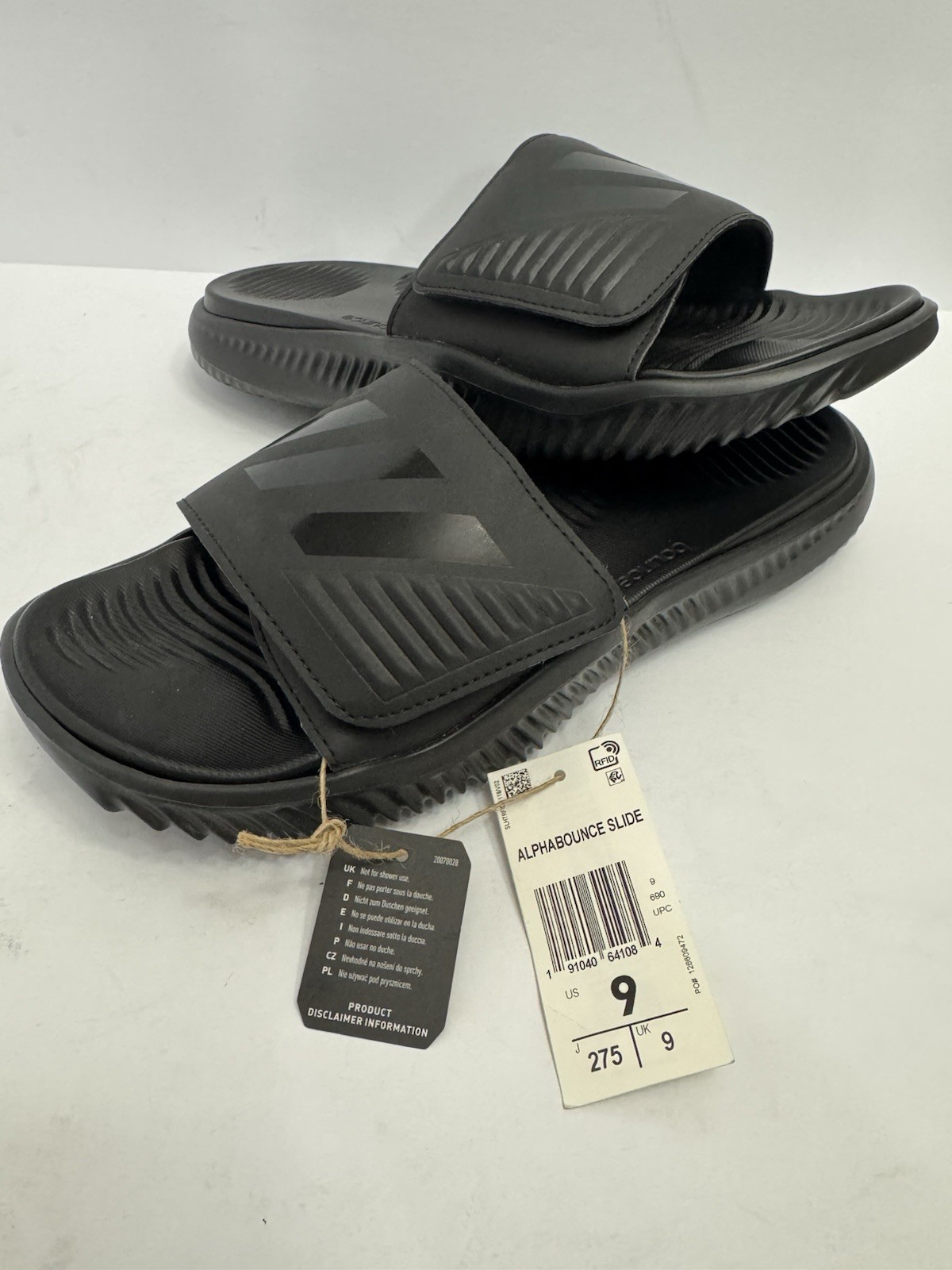 Adidas Alphabounce Slides Mens Size 9 Black B41720 Adjustable Sandals NWT New