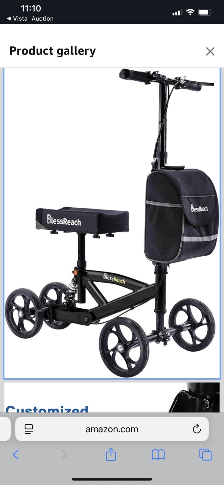 BlessReach Steerable Knee Walker Scooter w/ Dual Brakes Foot Injury Black