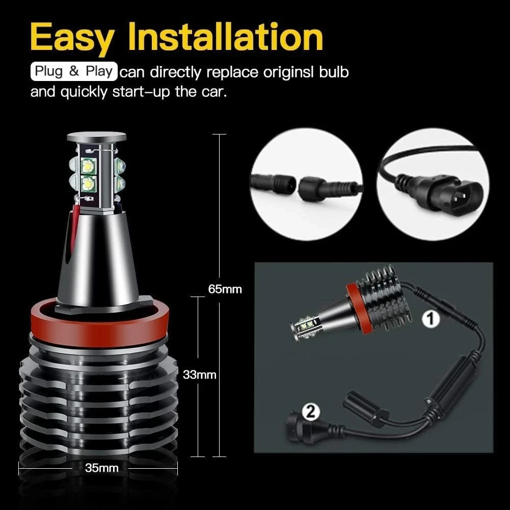 LED Angel Eyes Halo Bulb Light Compatible For E60 E61 E63 E64 E70 E90 H8-8SMD