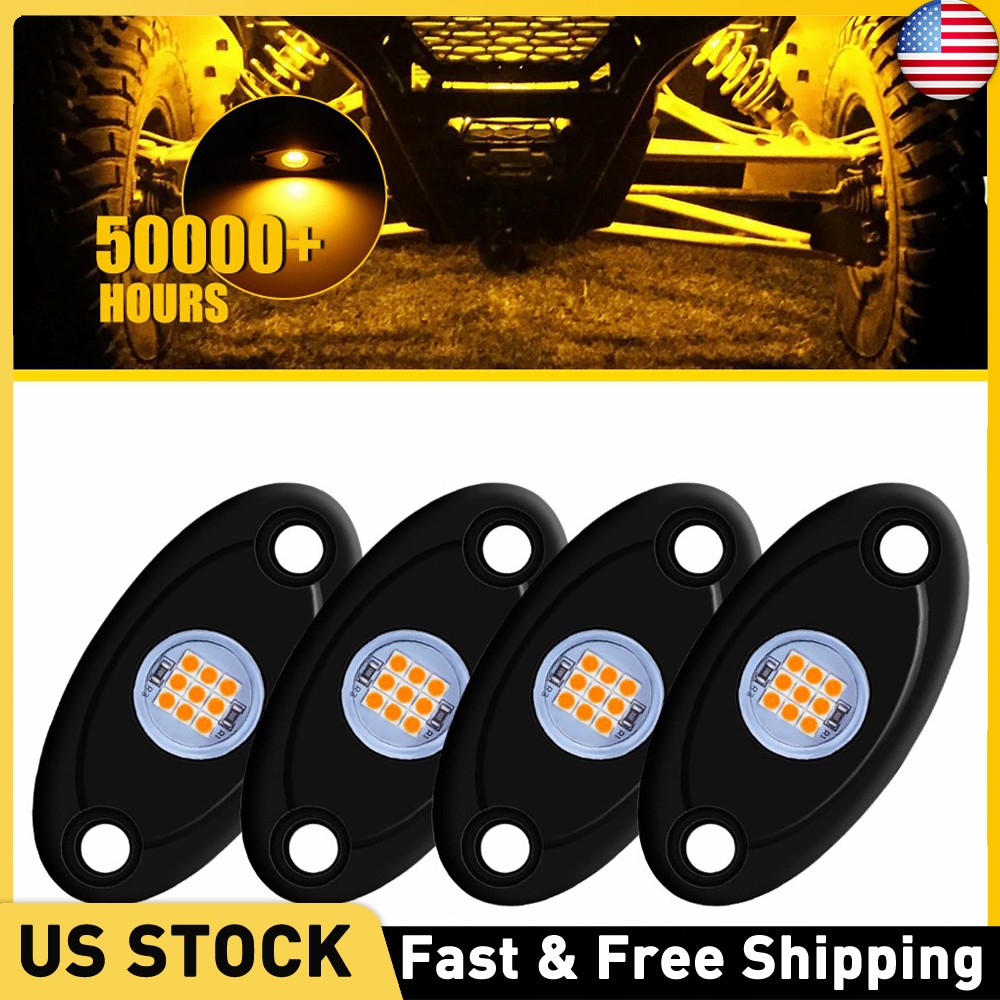 4.0PCS Amber LED Rock Lights Underbody Light for Jeep Off-Road Truck ATV UTV 4WD