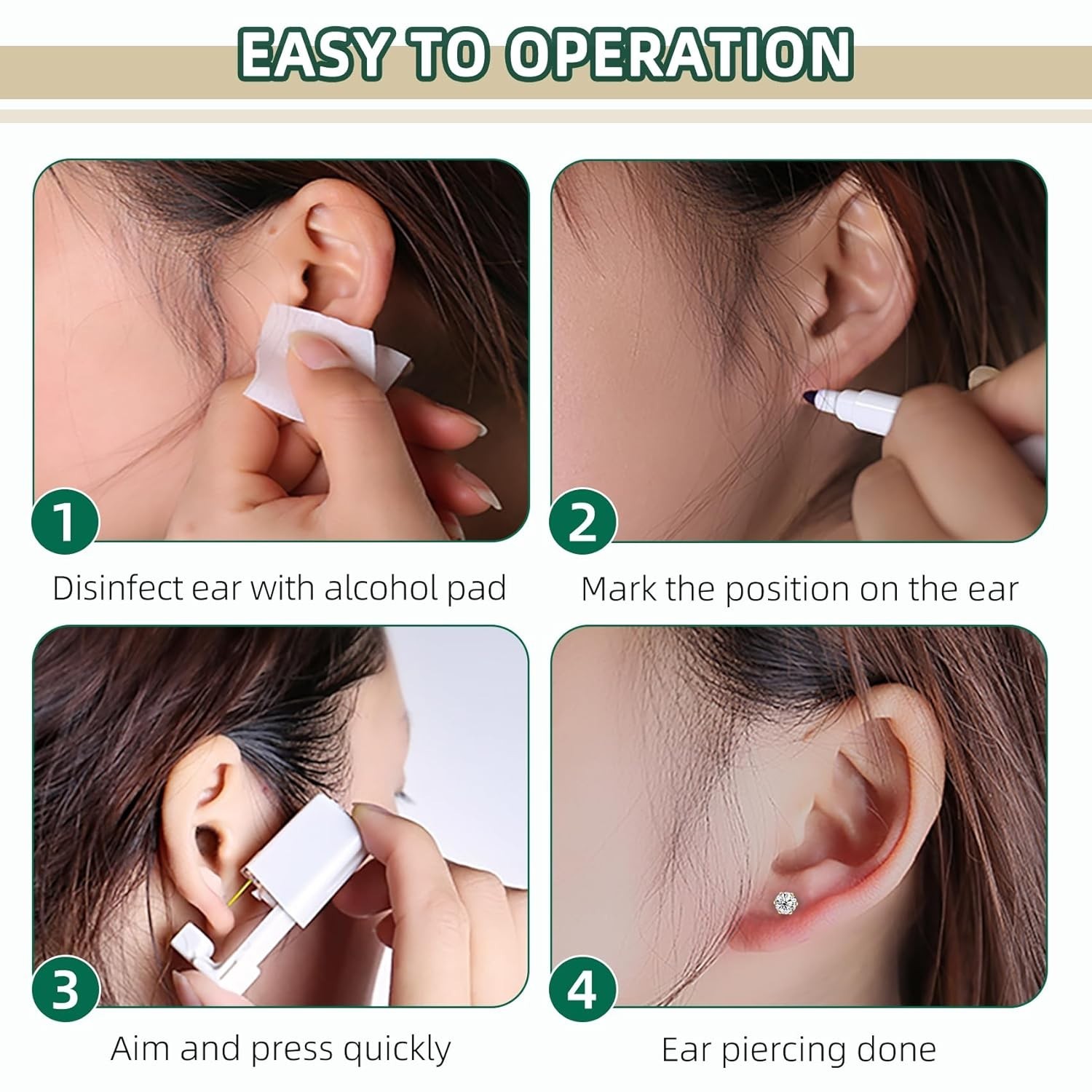 26 Pcs Ear Piercing Kit Ear Disposable Piercing Gun Kit Includes 4 Pcs Self P...