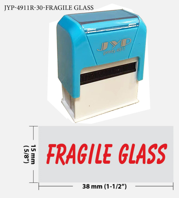 Fragile Glass -Self Inking Rubber Stamp - JYP 4911R-30  (RED INK)