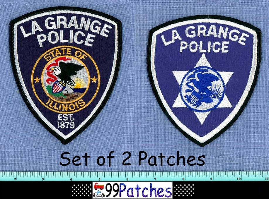 LA GRANGE (2 Patches LOT OLD+) ILLINOIS Police Shoulder Patch STATE SEAL 3F