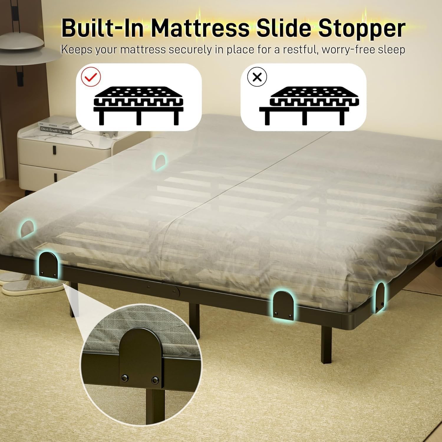 Floating Queen Bed Frame 14 Inch Metal Platform Bed W/ Smart LED Lights