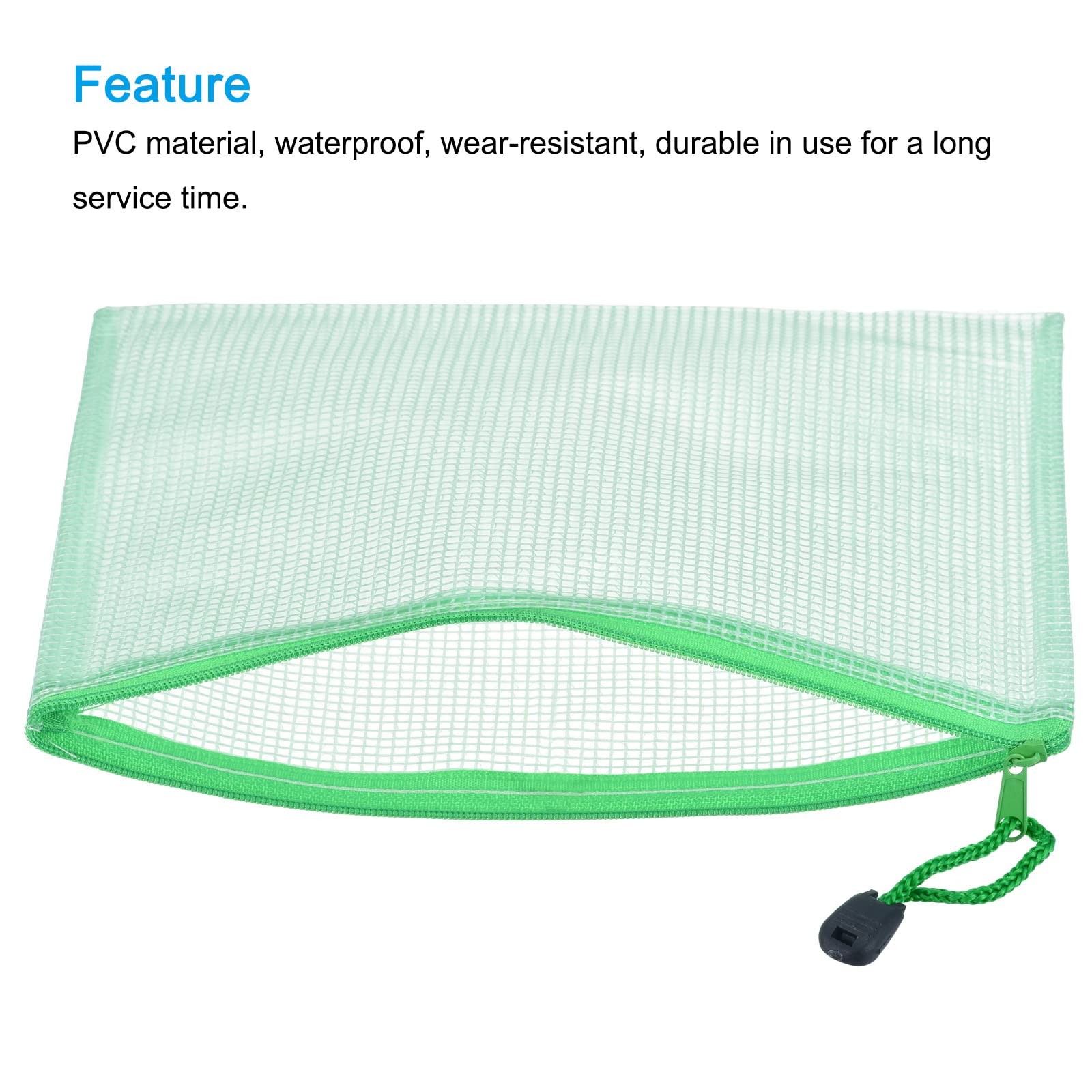3 Pack Green Mesh Zipper Bags, B6 Size, File Document Pockets, Bill Pouch