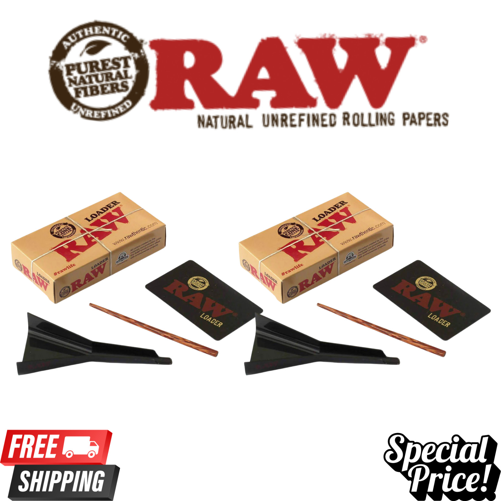 RAW Cone Loader for Lean and 1 1/4 with Scoop Card and Poker 2 Pack Deal