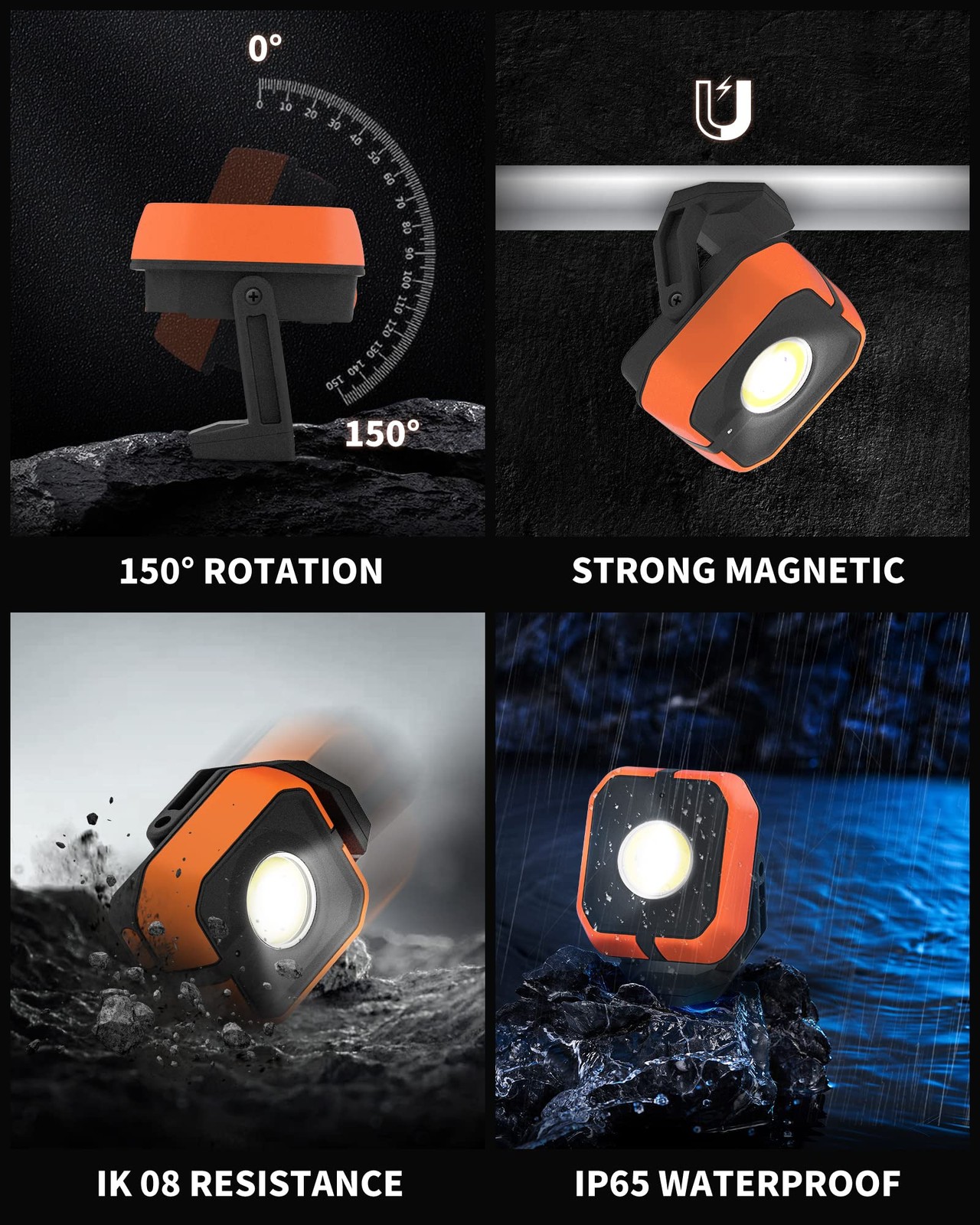 Rechargeable Work Light with 4 Modes, 1200LM Magnetic Work Light