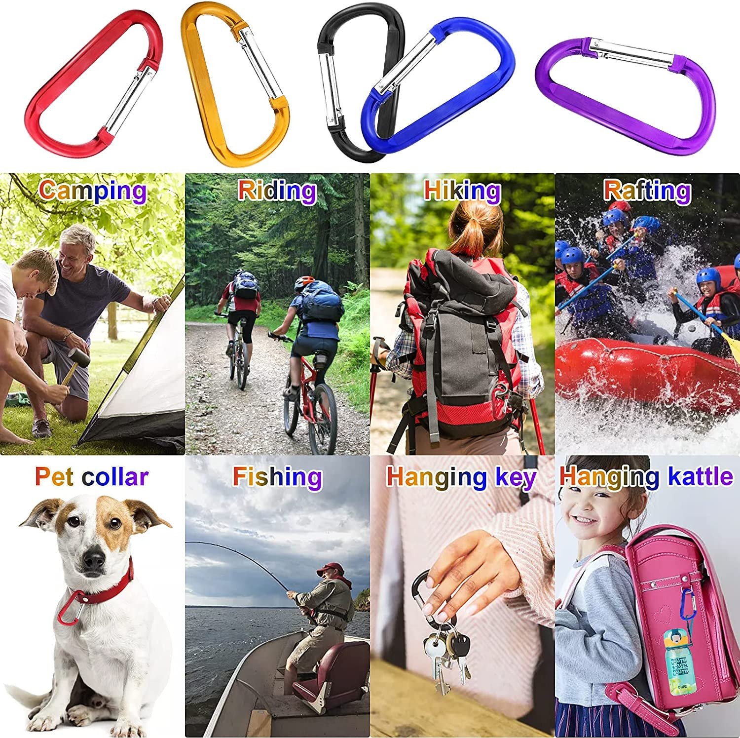3'' Aluminum Spring Snap Hook D Ring Carabiner Clip Camping Hiking Travel 10Pack