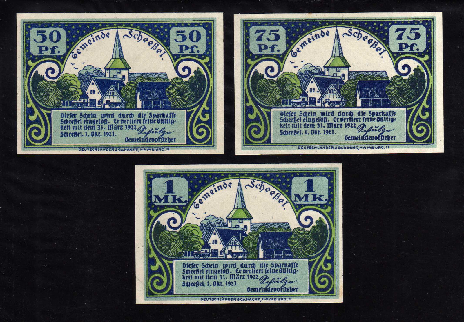 SCHEESSEL - GERMANY NOTGELD - 50, 75 PFENNIG, 1 MARK