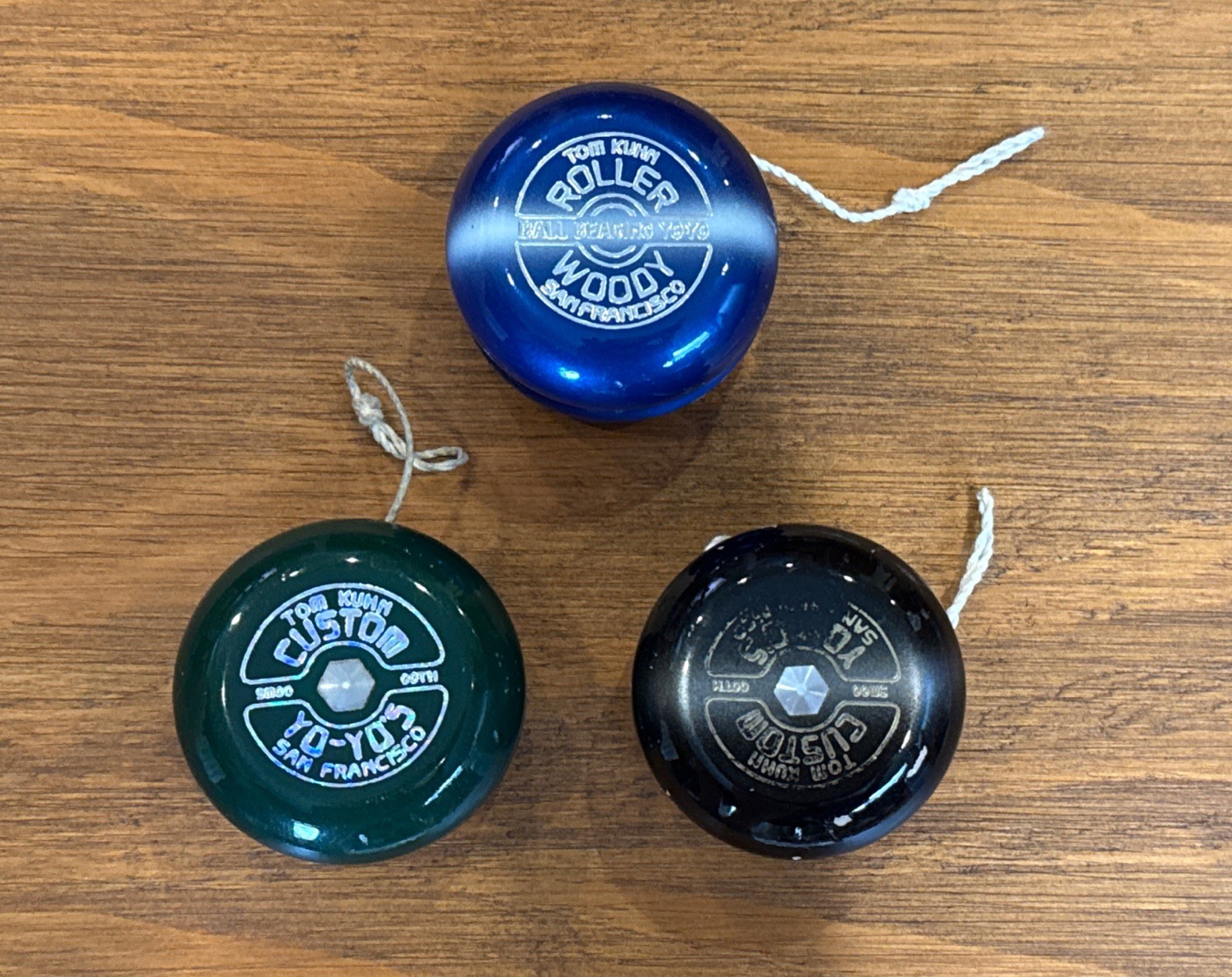 Lot Of 3 Vtg Yo-Yo’s 1 Tom Kuhn Roller Woody & 2 No Jive 3-1’s