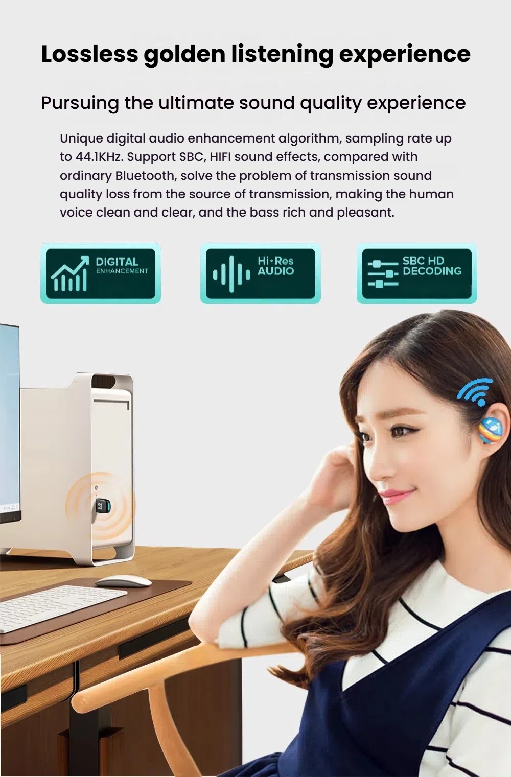 Compact Bluetooth 5.4 USB Adapter - Wireless for PC Speaker Mouse Keyboard